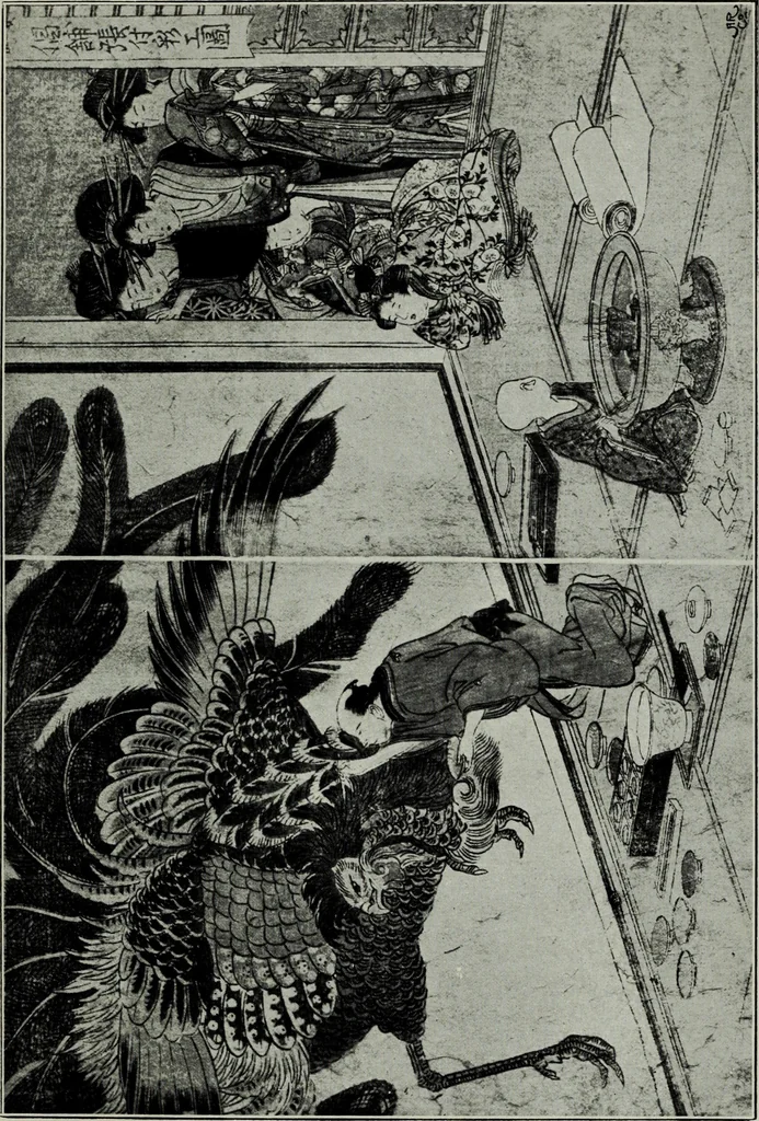 An illustration from Japanese illustrations; a history of the arts of wood-cutting and colour printing in Japan, 1904, leaf 104