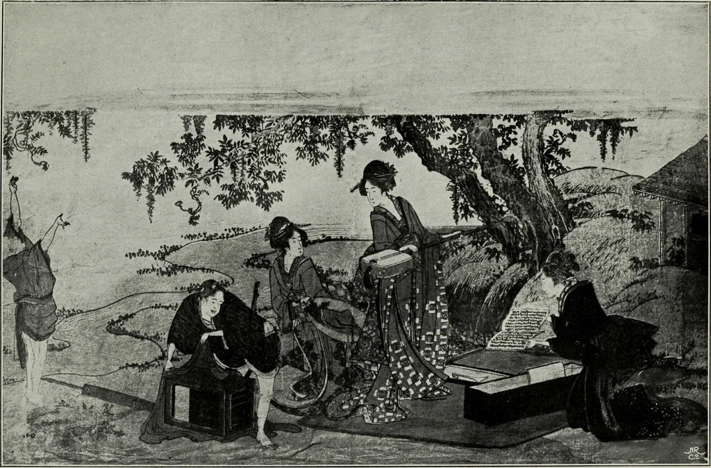 An illustration from Japanese illustrations; a history of the arts of wood-cutting and colour printing in Japan, 1904, leaf 160