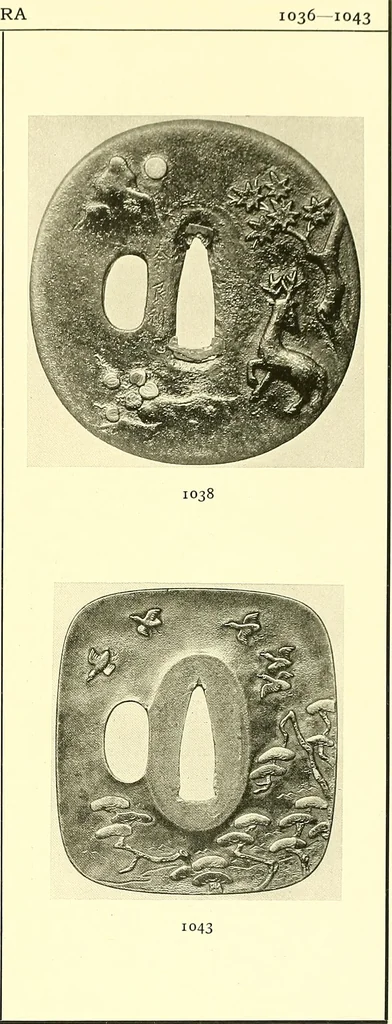 An illustration from Japanische Stichblätter und Schwertzieraten : Sammlung Georg Oeder, Düsseldorf : [Katalog], 1916, leaf 140