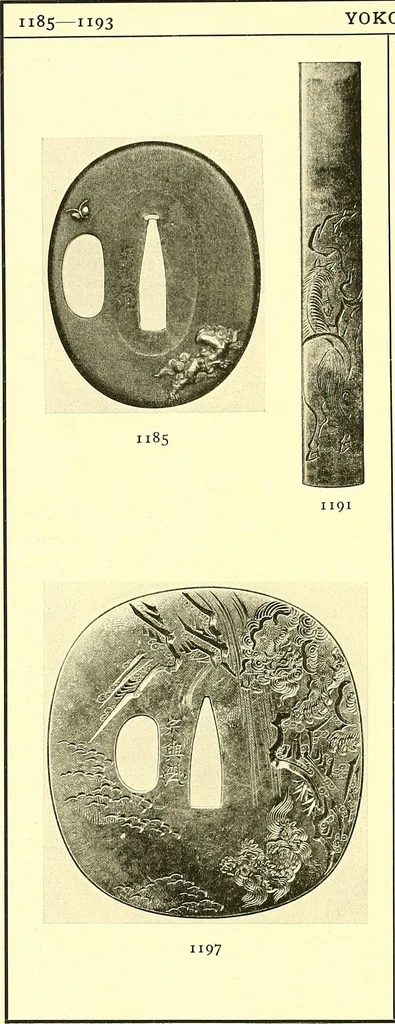An illustration from Japanische Stichblätter und Schwertzieraten : Sammlung Georg Oeder, Düsseldorf : [Katalog], 1916, leaf 153