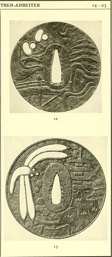 An illustration from Japanische Stichblätter und Schwertzieraten : Sammlung Georg Oeder, Düsseldorf : [Katalog], 1916, leaf 28