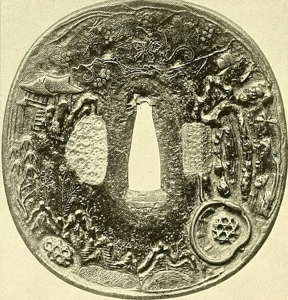 An illustration from Japanische Stichblätter und Schwertzieraten : Sammlung Georg Oeder, Düsseldorf : [Katalog], 1916, leaf 33