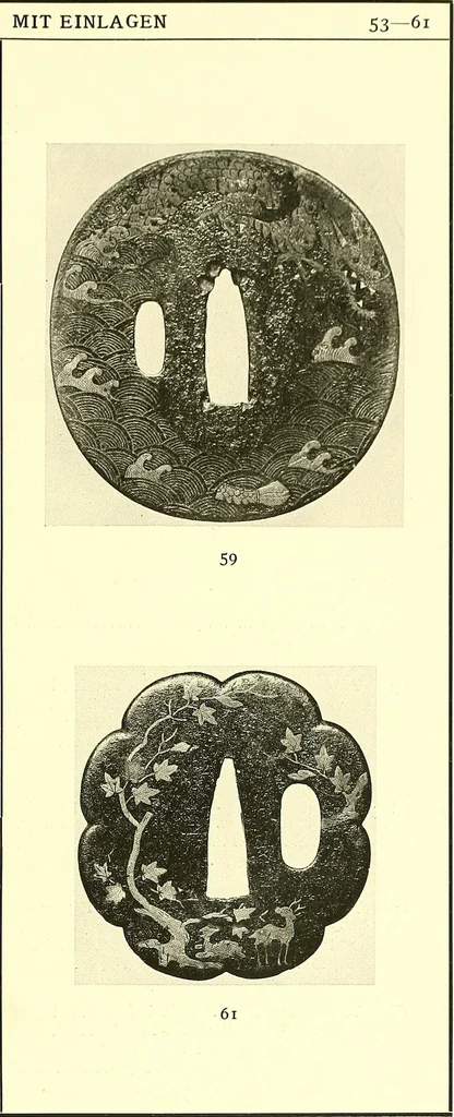 An illustration from Japanische Stichblätter und Schwertzieraten : Sammlung Georg Oeder, Düsseldorf : [Katalog], 1916, leaf 34