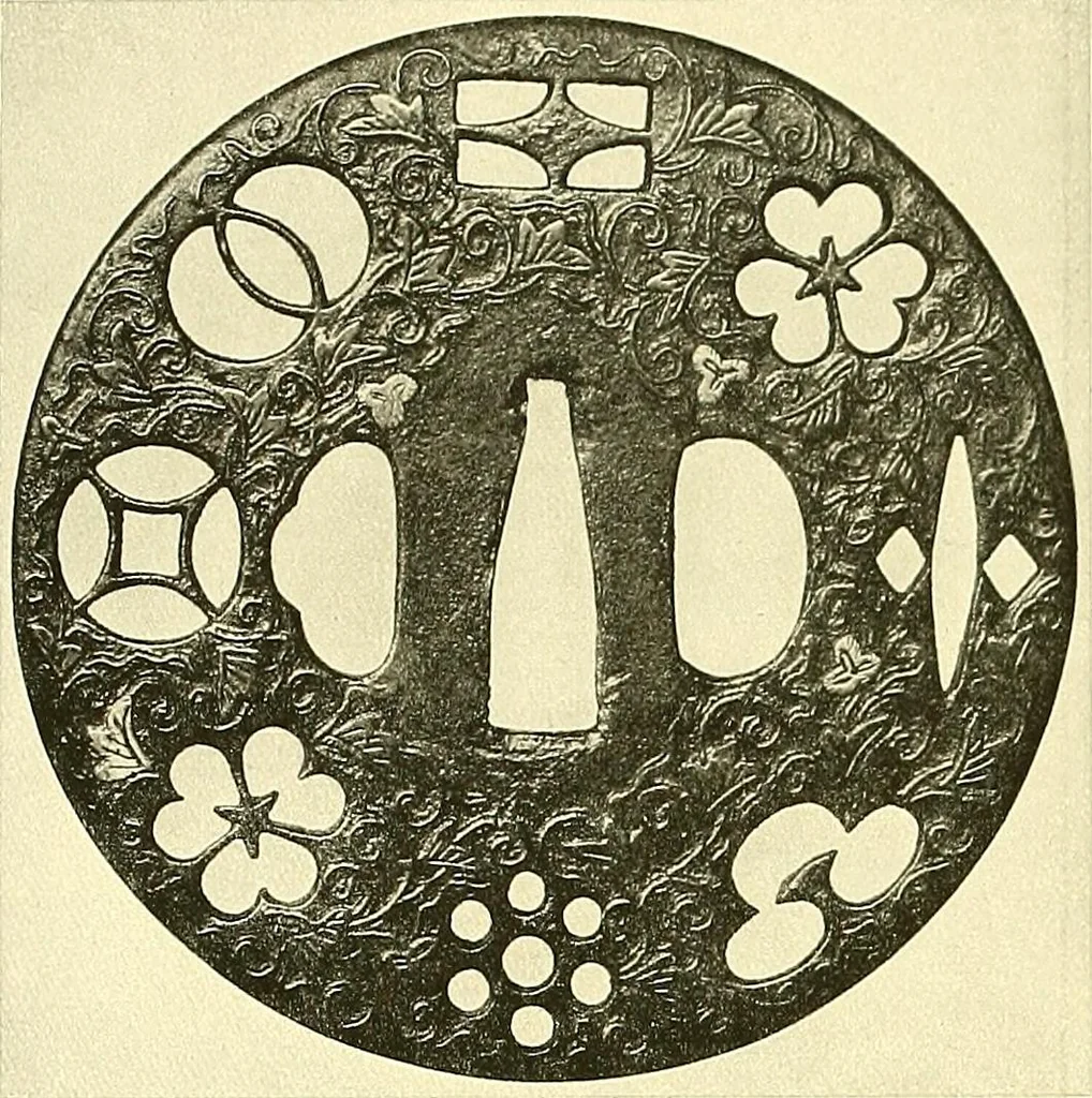 An illustration from Japanische Stichblätter und Schwertzieraten : Sammlung Georg Oeder, Düsseldorf : [Katalog], 1916, leaf 35