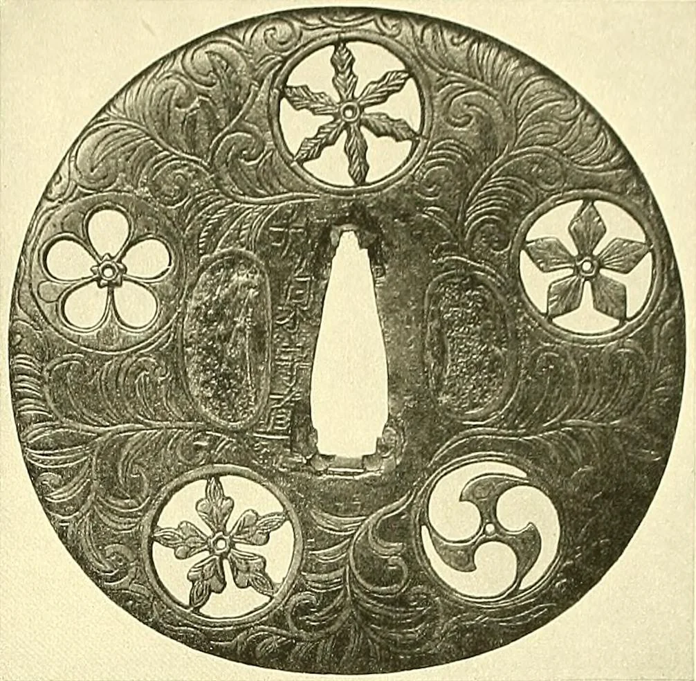 An illustration from Japanische Stichblätter und Schwertzieraten : Sammlung Georg Oeder, Düsseldorf : [Katalog], 1916, leaf 36