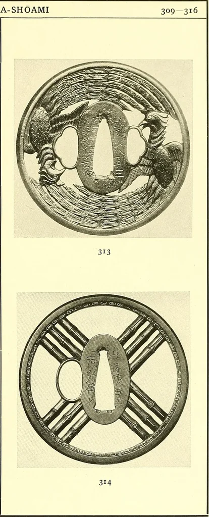 An illustration from Japanische Stichblätter und Schwertzieraten : Sammlung Georg Oeder, Düsseldorf : [Katalog], 1916, leaf 60
