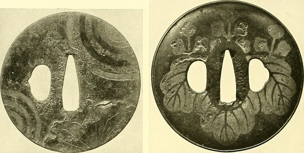 An illustration from Japanische Stichblätter und Schwertzieraten : Sammlung Georg Oeder, Düsseldorf : [Katalog], 1916, leaf 69