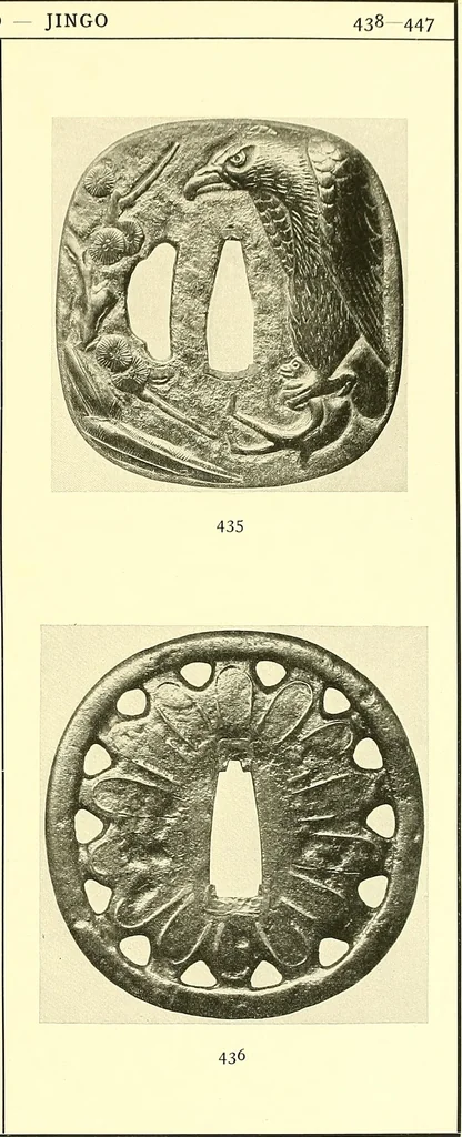 An illustration from Japanische Stichblätter und Schwertzieraten : Sammlung Georg Oeder, Düsseldorf : [Katalog], 1916, leaf 76