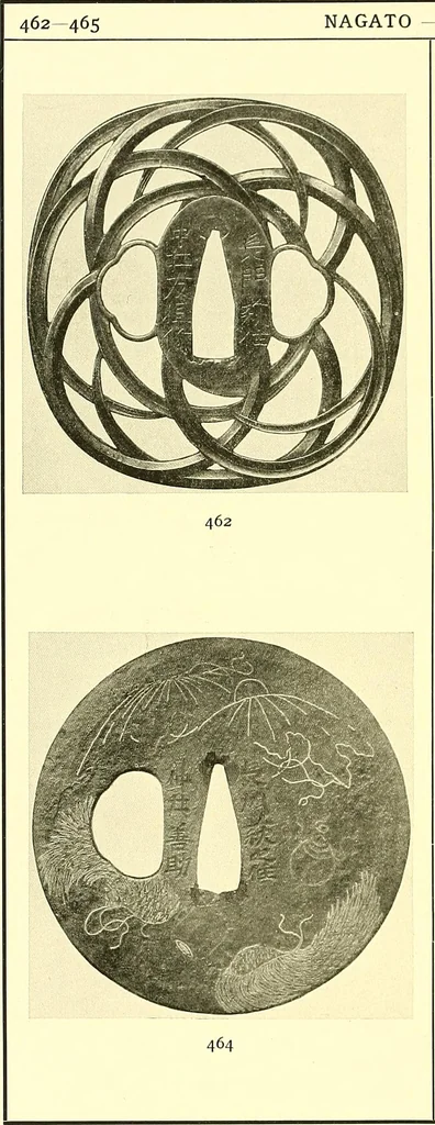 An illustration from Japanische Stichblätter und Schwertzieraten : Sammlung Georg Oeder, Düsseldorf : [Katalog], 1916, leaf 79