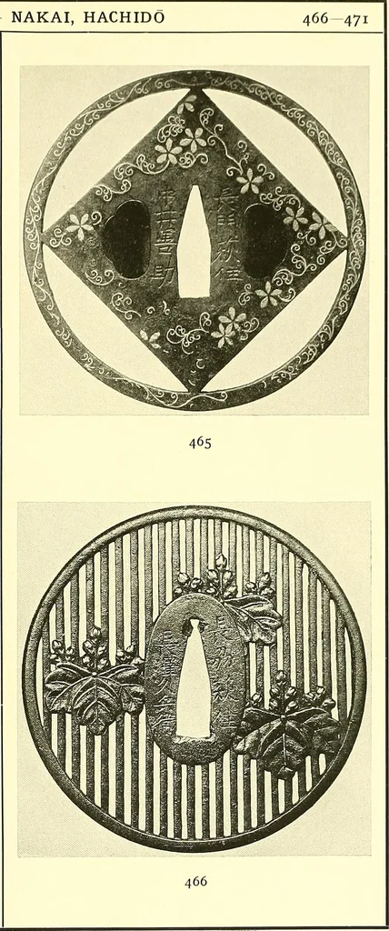 An illustration from Japanische Stichblätter und Schwertzieraten : Sammlung Georg Oeder, Düsseldorf : [Katalog], 1916, leaf 80