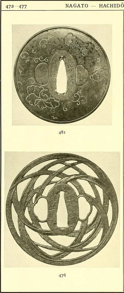 An illustration from Japanische Stichblätter und Schwertzieraten : Sammlung Georg Oeder, Düsseldorf : [Katalog], 1916, leaf 81