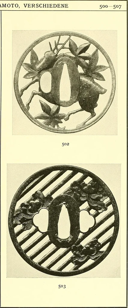 An illustration from Japanische Stichblätter und Schwertzieraten : Sammlung Georg Oeder, Düsseldorf : [Katalog], 1916, leaf 84