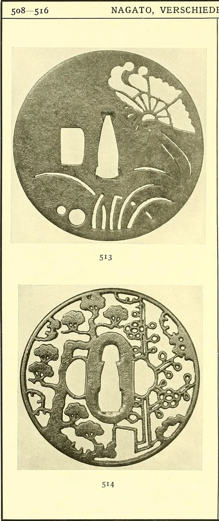 An illustration from Japanische Stichblätter und Schwertzieraten : Sammlung Georg Oeder, Düsseldorf : [Katalog], 1916, leaf 85
