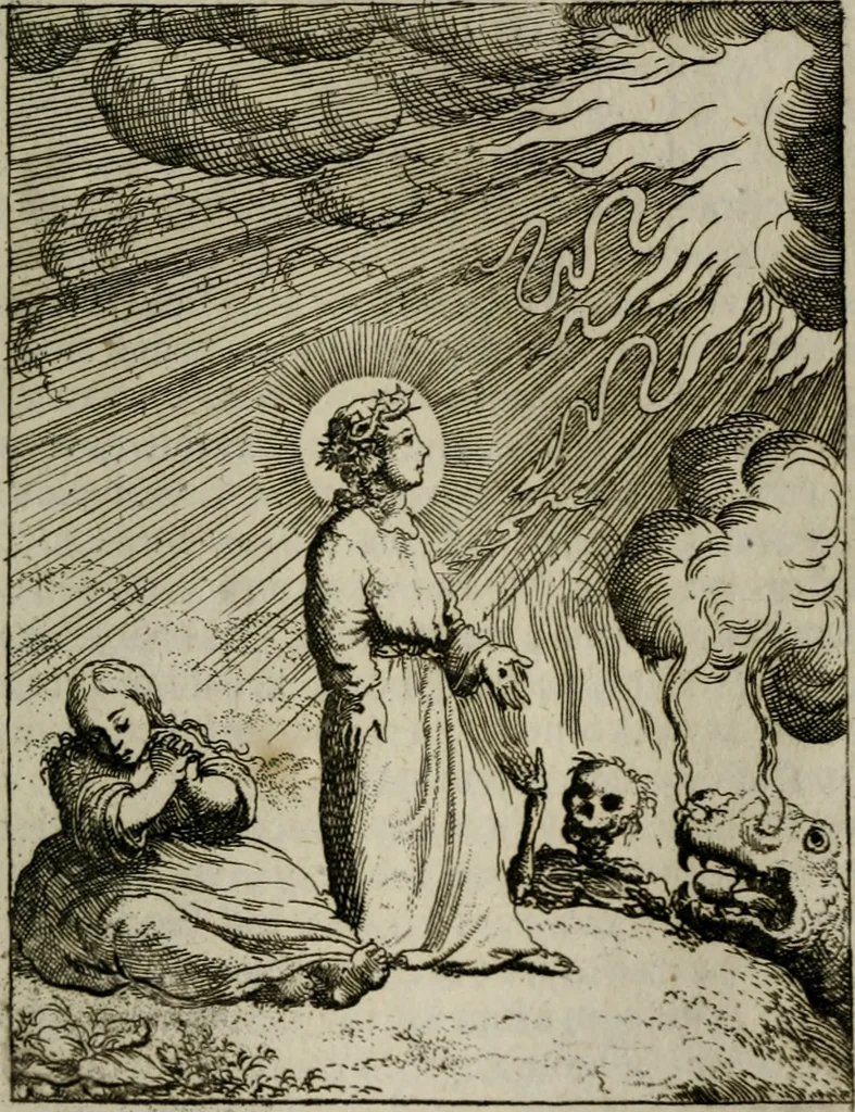 An illustration from Jesus en de ziel : een geestelycke spiegel voor 't gemoed : bestaande uyt veertig aangename en stichtelyke sinne-beelden : vervat in drie deelen, 1696, leaf 112