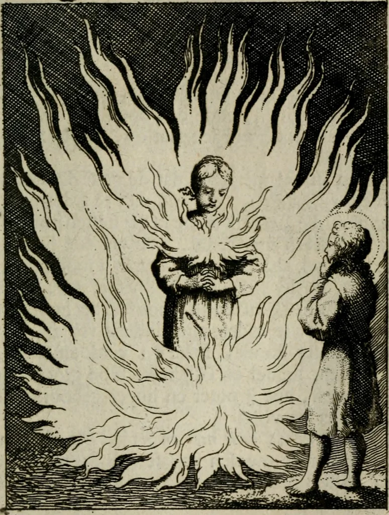 An illustration from Jesus en de ziel : een geestelycke spiegel voor 't gemoed : bestaande uyt veertig aangename en stichtelyke sinne-beelden : vervat in drie deelen, 1696, leaf 120