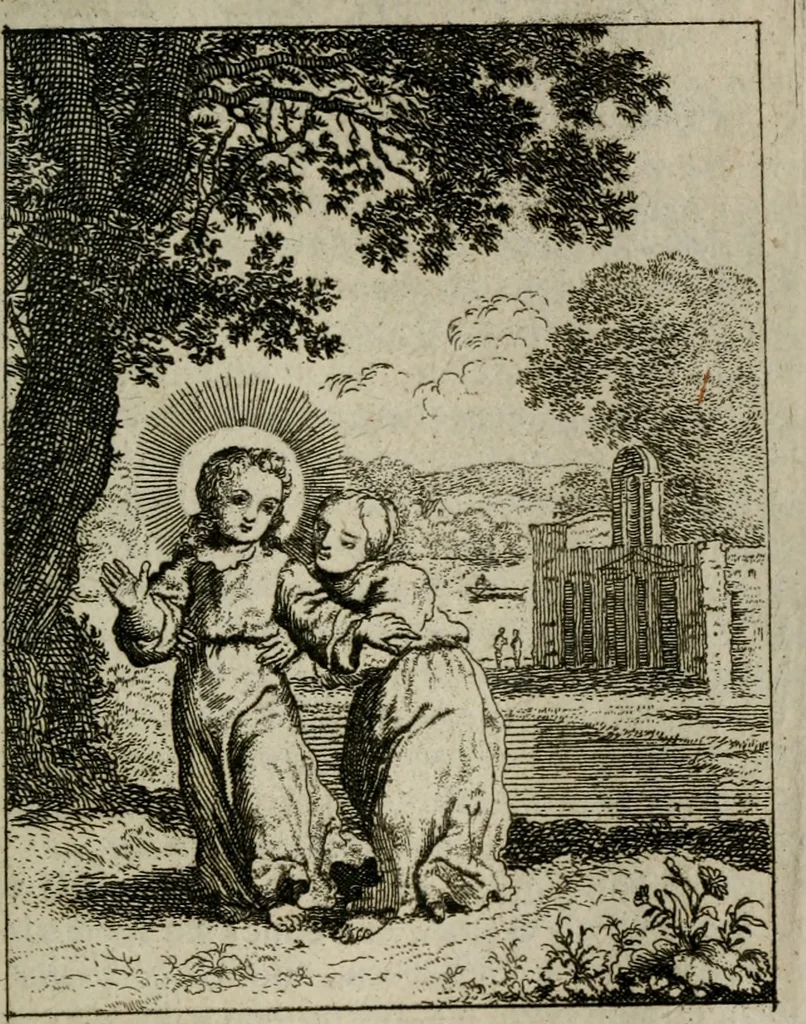 An illustration from Jesus en de ziel : een geestelycke spiegel voor 't gemoed : bestaande uyt veertig aangename en stichtelyke sinne-beelden : vervat in drie deelen, 1696, leaf 126