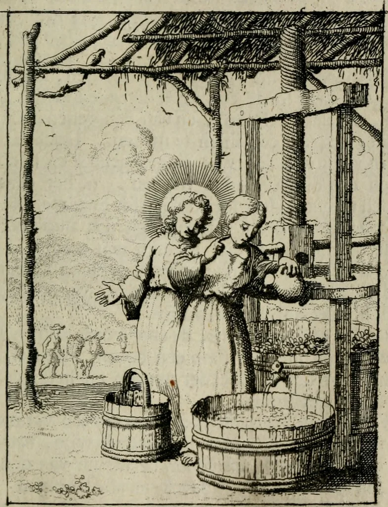 An illustration from Jesus en de ziel : een geestelycke spiegel voor 't gemoed : bestaande uyt veertig aangename en stichtelyke sinne-beelden : vervat in drie deelen, 1696, leaf 134