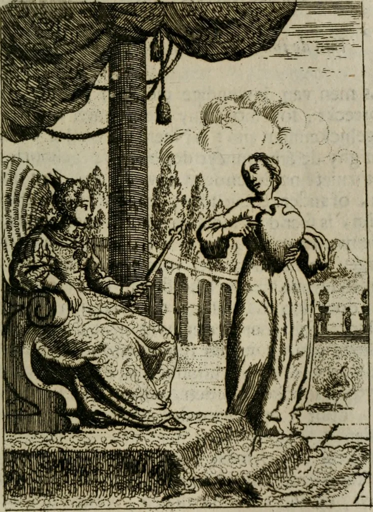 An illustration from Jesus en de ziel : een geestelycke spiegel voor 't gemoed : bestaande uyt veertig aangename en stichtelyke sinne-beelden : vervat in drie deelen, 1696, leaf 146