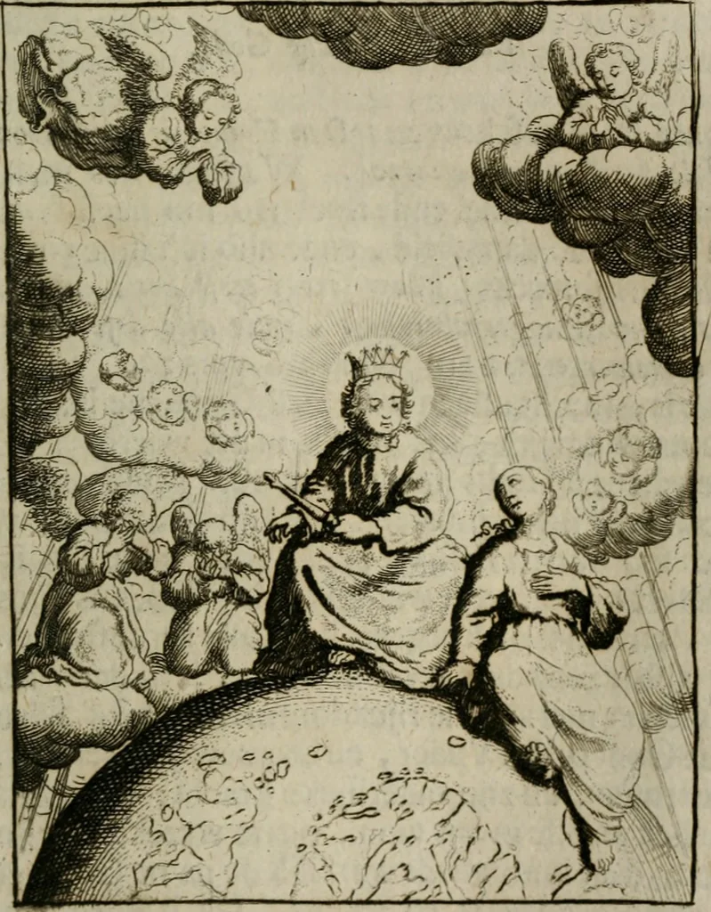 An illustration from Jesus en de ziel : een geestelycke spiegel voor 't gemoed : bestaande uyt veertig aangename en stichtelyke sinne-beelden : vervat in drie deelen, 1696, leaf 150