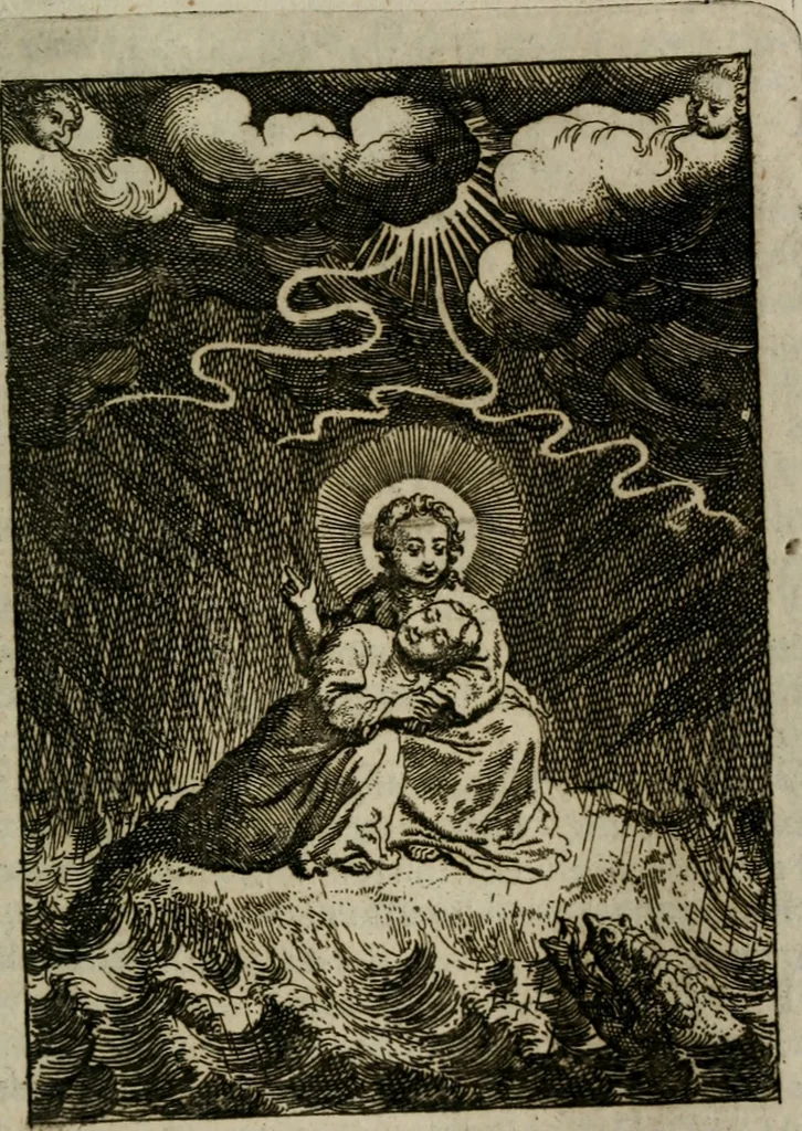 An illustration from Jesus en de ziel : een geestelycke spiegel voor 't gemoed : bestaande uyt veertig aangename en stichtelyke sinne-beelden : vervat in drie deelen, 1696, leaf 162