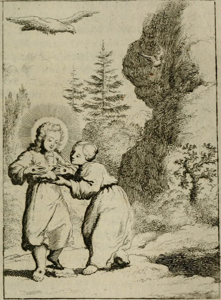 An illustration from Jesus en de ziel : een geestelycke spiegel voor 't gemoed : bestaande uyt veertig aangename en stichtelyke sinne-beelden : vervat in drie deelen, 1696, leaf 170
