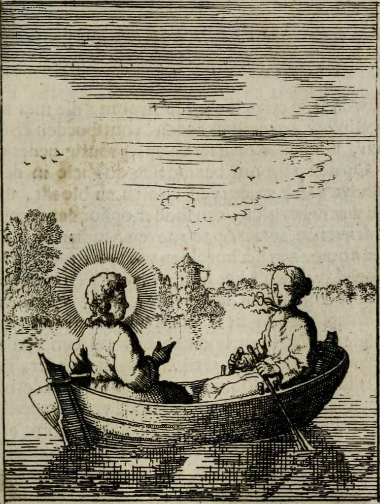An illustration from Jesus en de ziel : een geestelycke spiegel voor 't gemoed : bestaande uyt veertig aangename en stichtelyke sinne-beelden : vervat in drie deelen, 1696, leaf 66