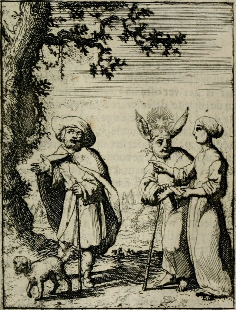 An illustration from Jesus en de ziel : een geestelycke spiegel voor 't gemoed : bestaande uyt veertig aangename en stichtelyke sinne-beelden : vervat in drie deelen, 1696, leaf 84