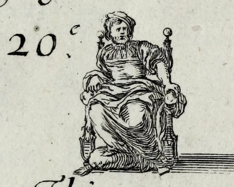An illustration from Jeux historiques des rois de France, reines renommées, géographie et métamorphose, 1698, leaf 221