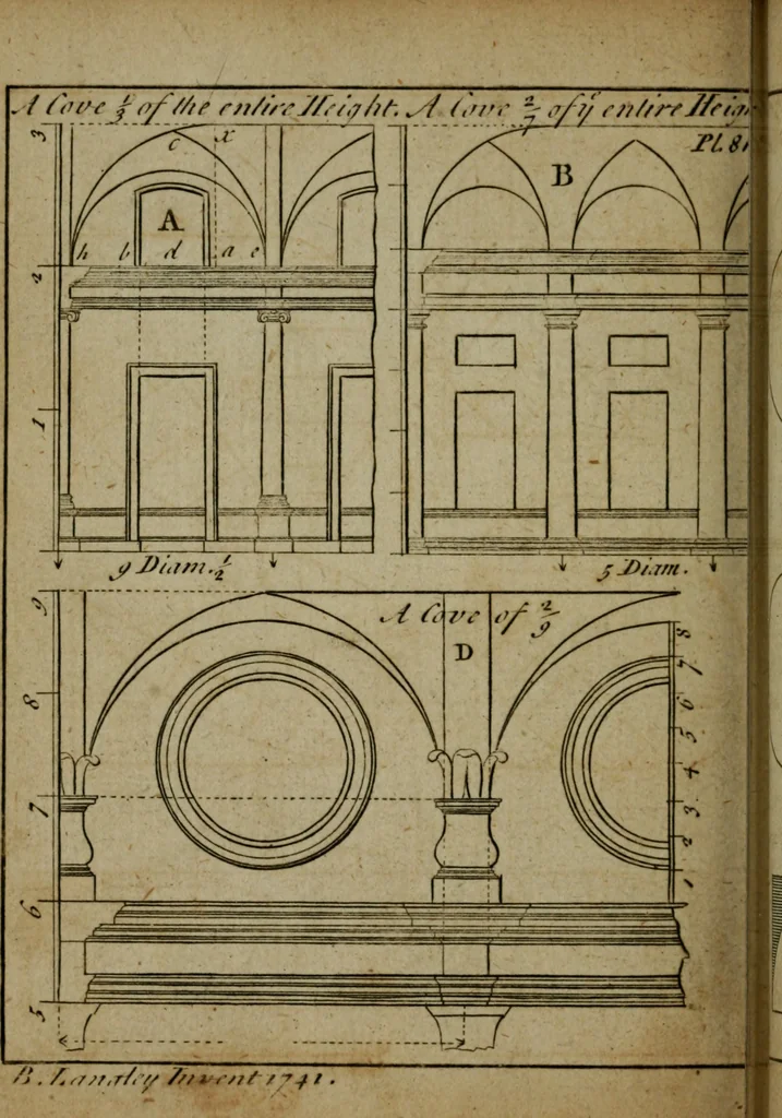 An illustration from The builder's jewel, or, The youth's instructor and workman's remembrancer : explaining short and easy rules, made familiar to the meanest capacity, for drawing and working ... : the whole illustrated by upwards of 200 examples, engraved on 100 copper-plates, 1787, leaf 191