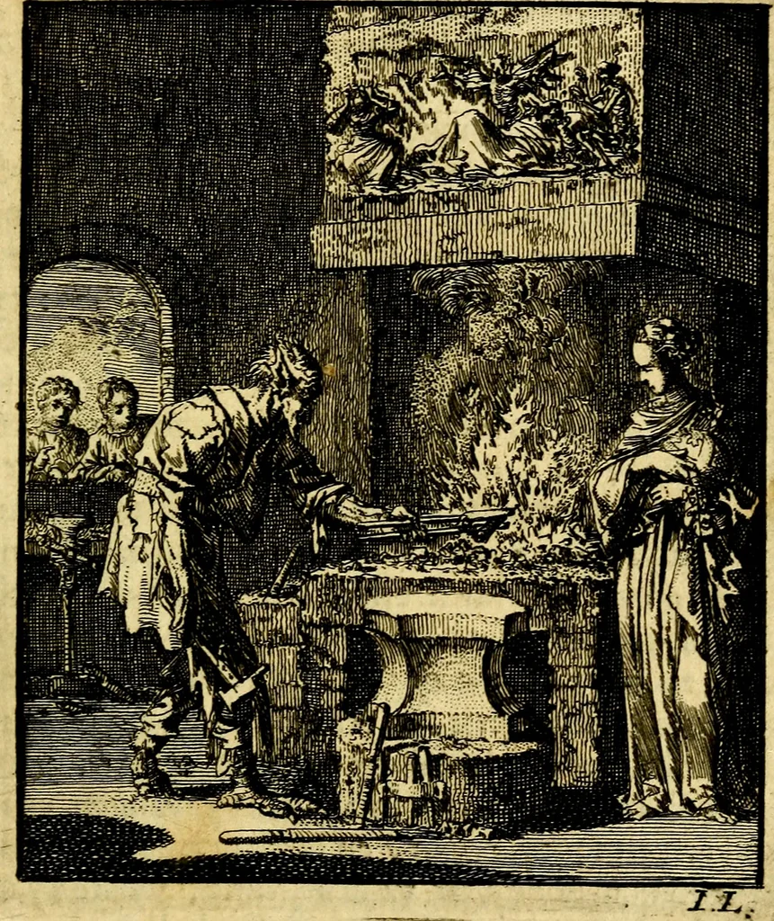 An illustration from Jezus en de ziel : een geestelyke spiegel voor't gemoed, bestaande in veertig aangenaame en stichtelyke zinnebeelden, 1714, leaf 102