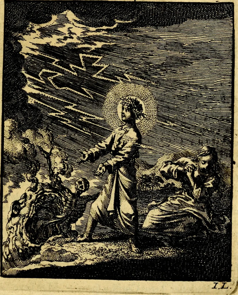 An illustration from Jezus en de ziel : een geestelyke spiegel voor't gemoed, bestaande in veertig aangenaame en stichtelyke zinnebeelden, 1714, leaf 110