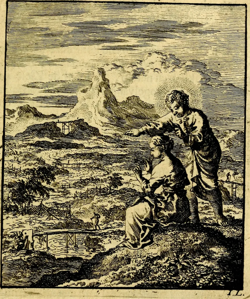 An illustration from Jezus en de ziel : een geestelyke spiegel voor't gemoed, bestaande in veertig aangenaame en stichtelyke zinnebeelden, 1714, leaf 114