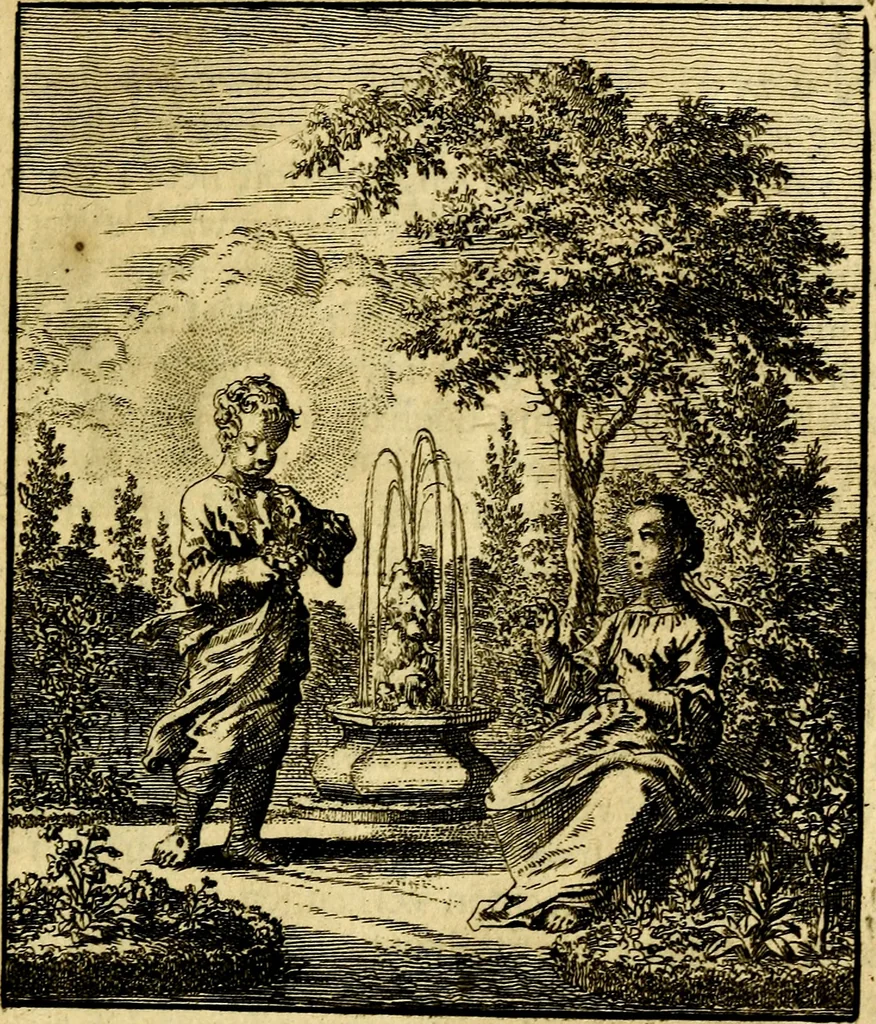 An illustration from Jezus en de ziel : een geestelyke spiegel voor't gemoed, bestaande in veertig aangenaame en stichtelyke zinnebeelden, 1714, leaf 128