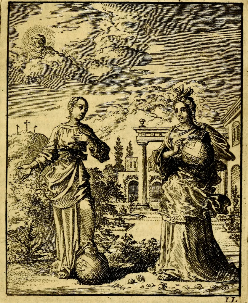 An illustration from Jezus en de ziel : een geestelyke spiegel voor't gemoed, bestaande in veertig aangenaame en stichtelyke zinnebeelden, 1714, leaf 136