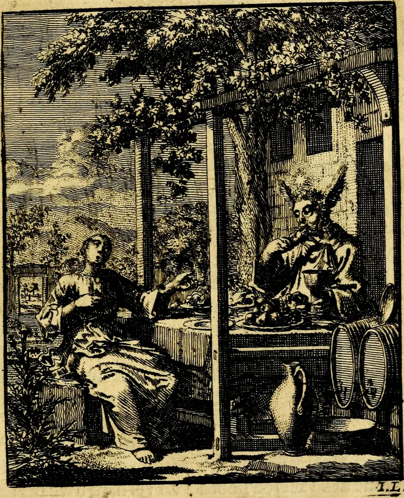An illustration from Jezus en de ziel : een geestelyke spiegel voor't gemoed, bestaande in veertig aangenaame en stichtelyke zinnebeelden, 1714, leaf 16