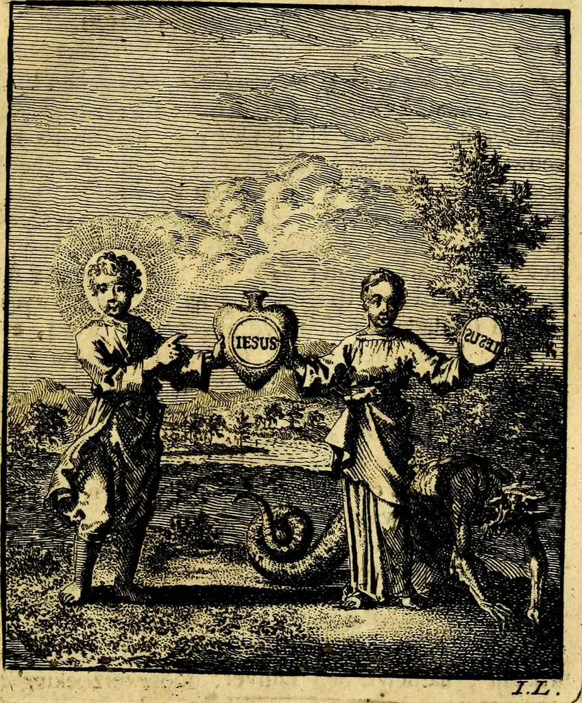 An illustration from Jezus en de ziel : een geestelyke spiegel voor't gemoed, bestaande in veertig aangenaame en stichtelyke zinnebeelden, 1714, leaf 164