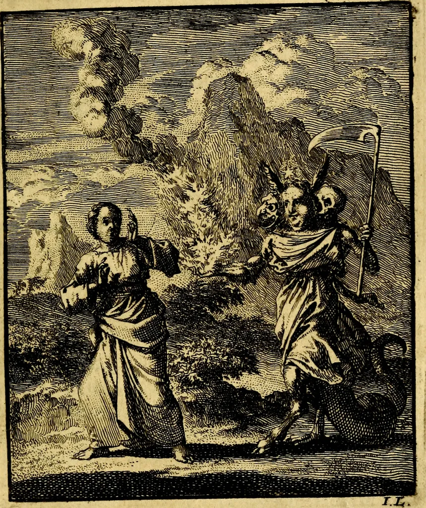 An illustration from Jezus en de ziel : een geestelyke spiegel voor't gemoed, bestaande in veertig aangenaame en stichtelyke zinnebeelden, 1714, leaf 28