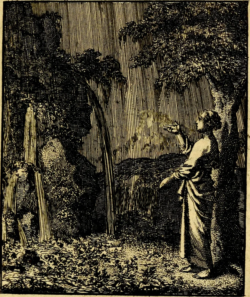 An illustration from Jezus en de ziel : een geestelyke spiegel voor't gemoed, bestaande in veertig aangenaame en stichtelyke zinnebeelden, 1714, leaf 36