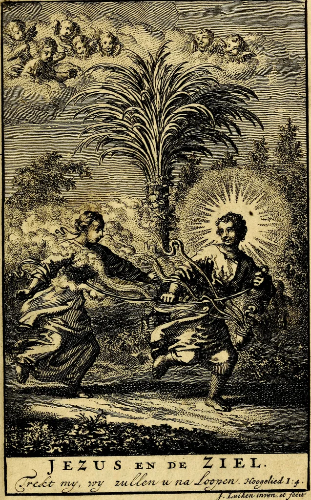 An illustration from Jezus en de ziel : een geestelyke spiegel voor't gemoed, bestaande in veertig aangenaame en stichtelyke zinnebeelden, 1714, leaf 6