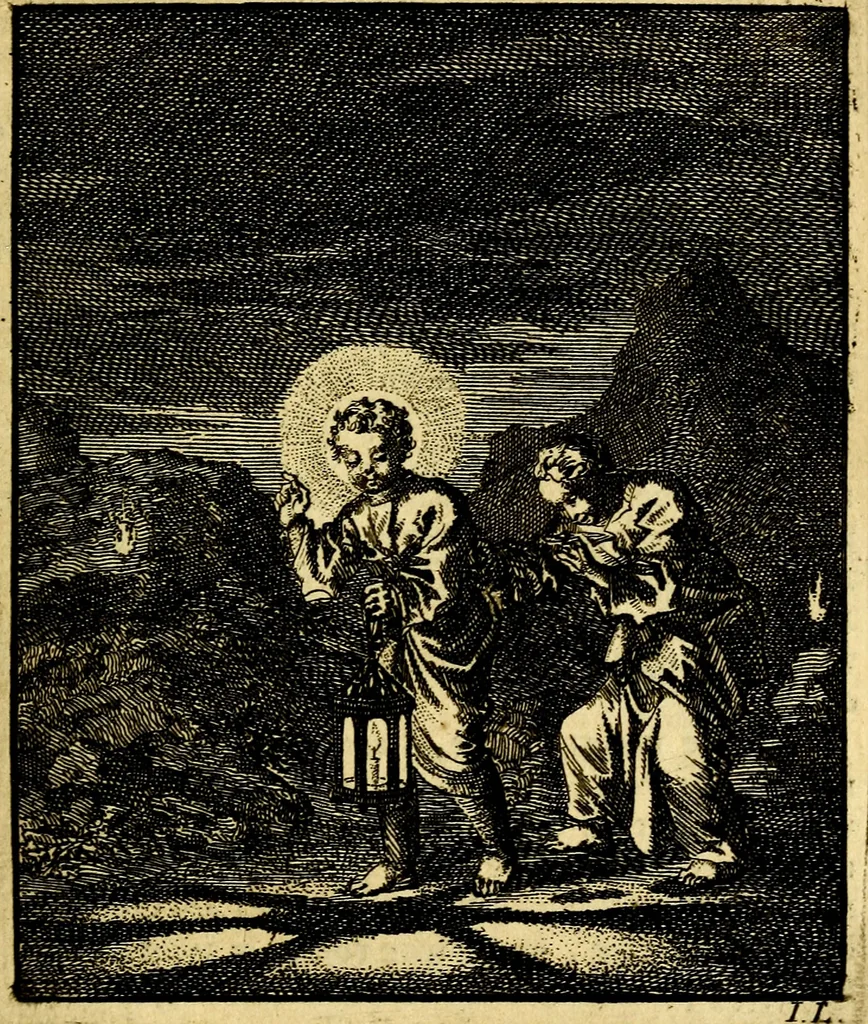 An illustration from Jezus en de ziel : een geestelyke spiegel voor't gemoed, bestaande in veertig aangenaame en stichtelyke zinnebeelden, 1714, leaf 60