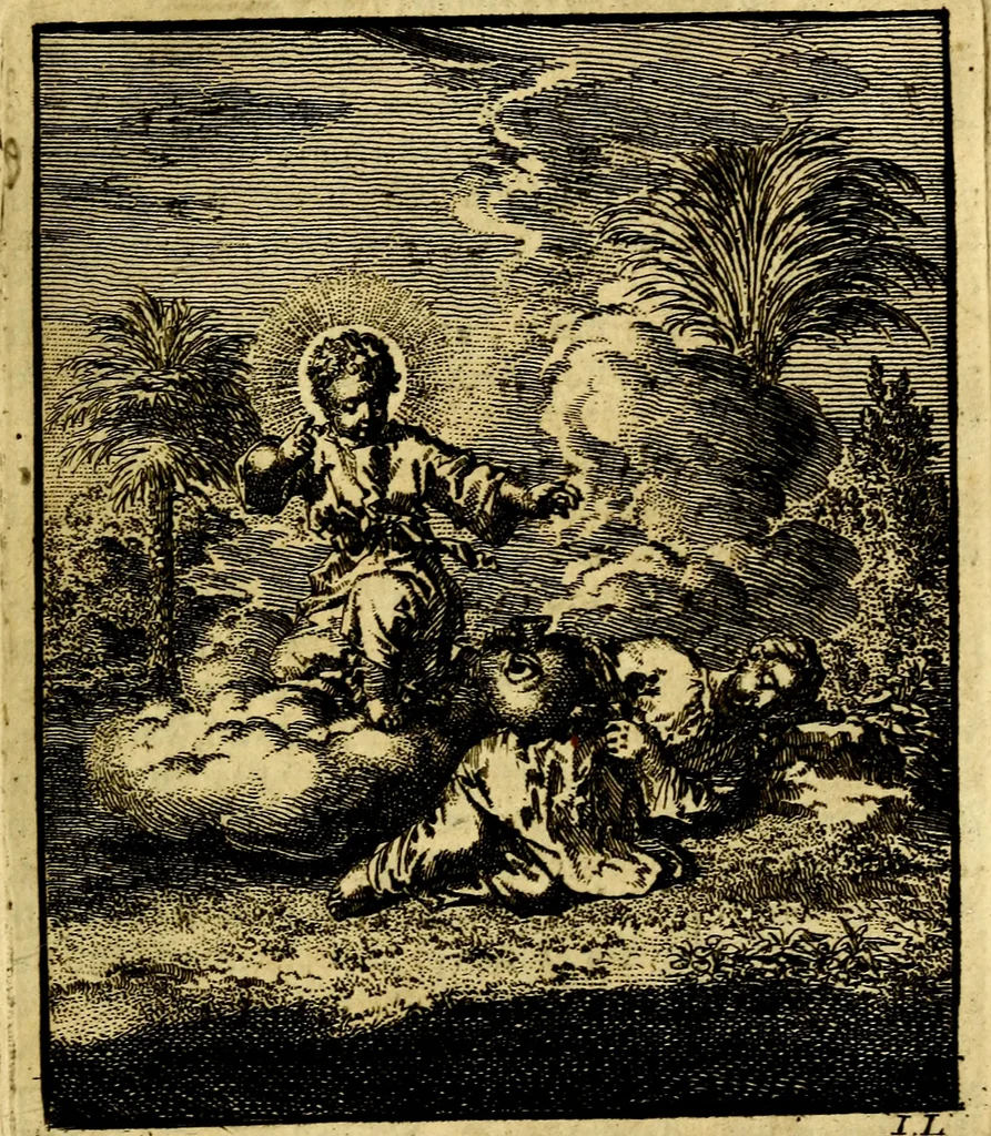 An illustration from Jezus en de ziel : een geestelyke spiegel voor't gemoed, bestaande in veertig aangenaame en stichtelyke zinnebeelden, 1714, leaf 70