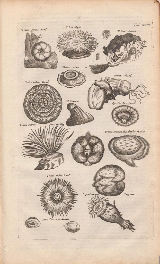 An illustration from J. Jonstons Beschryvingh van de natuur der bloedlose water-dieren : in vier boeken, 1660, leaf 95