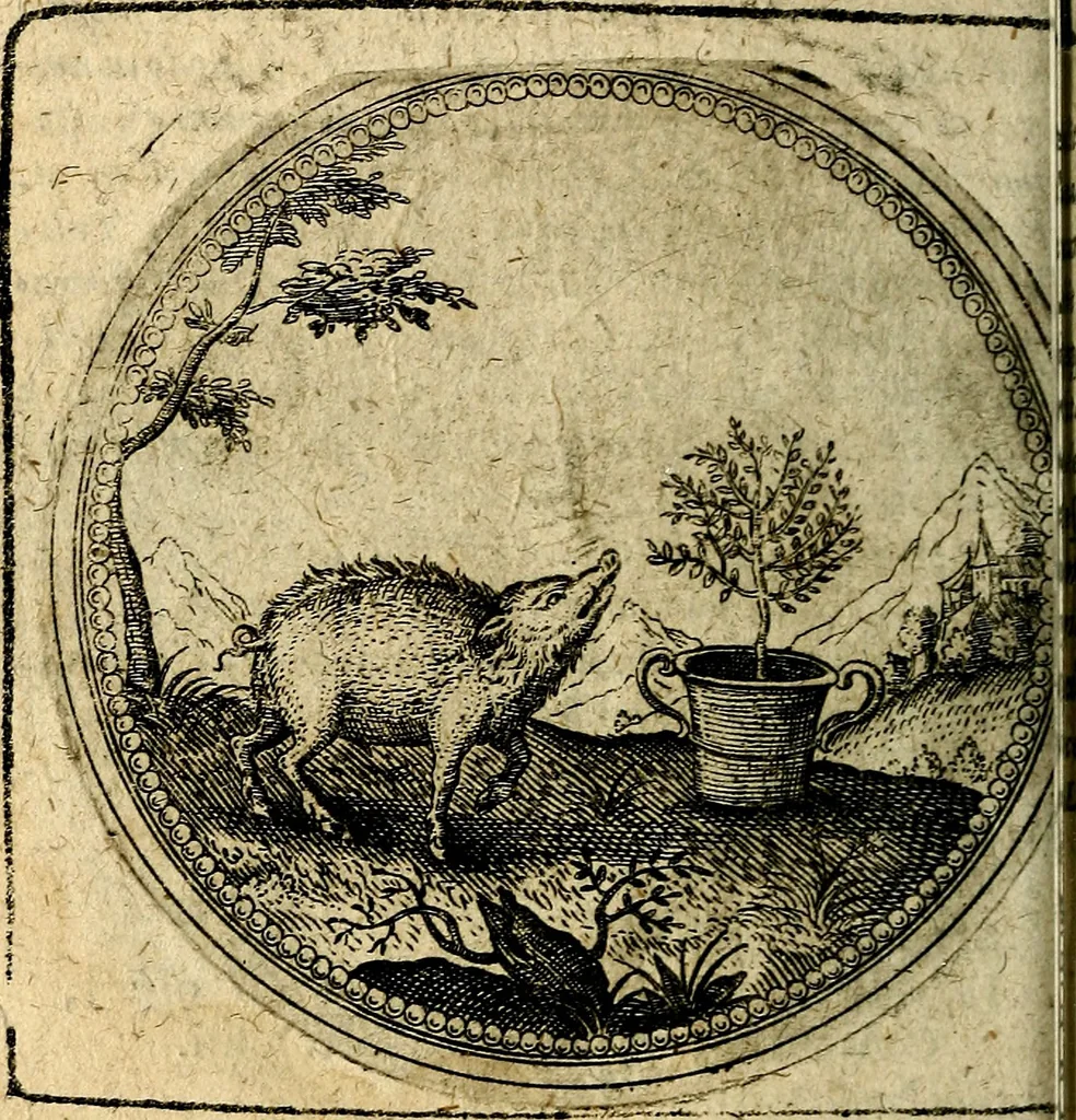 An illustration from Joachimi Camerarii Symbolorum et emblematum, centuriae quatuor .., 1668, leaf 195