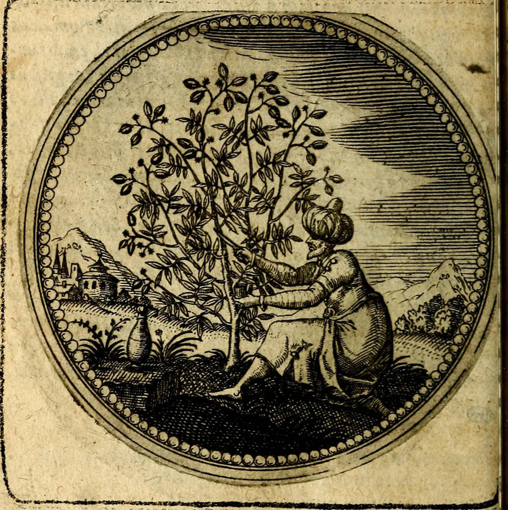 An illustration from Joachimi Camerarii Symbolorum et emblematum, centuriae quatuor .., 1668, leaf 83