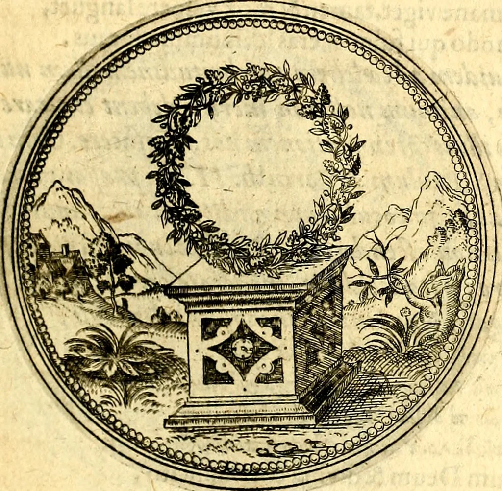 An illustration from Joachimi Camerarii Symbolorvm et emblematvm centvriæ tres. I. Ex herbis & stirpibus. II. Ex animalibus quadrupedibus. III. Ex volatilibus & insectis. Accessit noviter centvria IV. Ex aquatilibus & reptilibus. Cvm figvris æneis, 1605, leaf 106