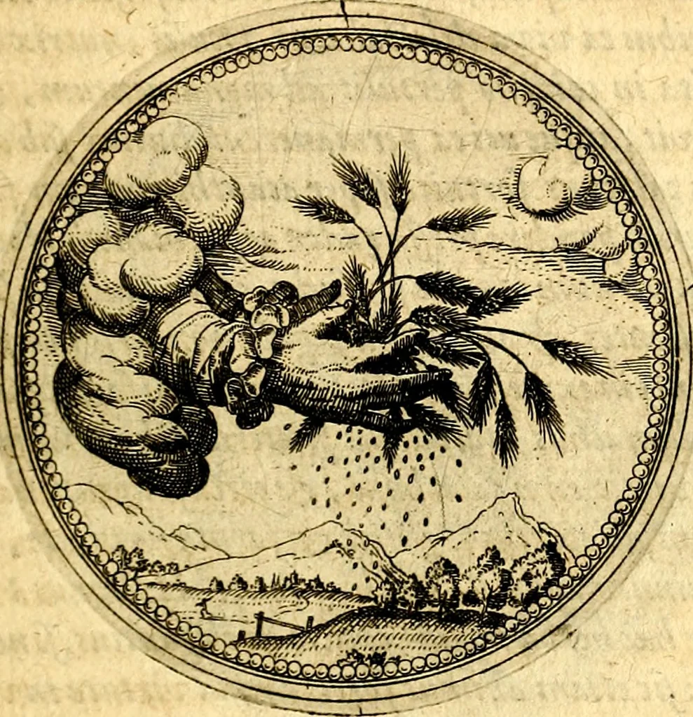 An illustration from Joachimi Camerarii Symbolorvm et emblematvm centvriæ tres. I. Ex herbis & stirpibus. II. Ex animalibus quadrupedibus. III. Ex volatilibus & insectis. Accessit noviter centvria IV. Ex aquatilibus & reptilibus. Cvm figvris æneis, 1605, leaf 120