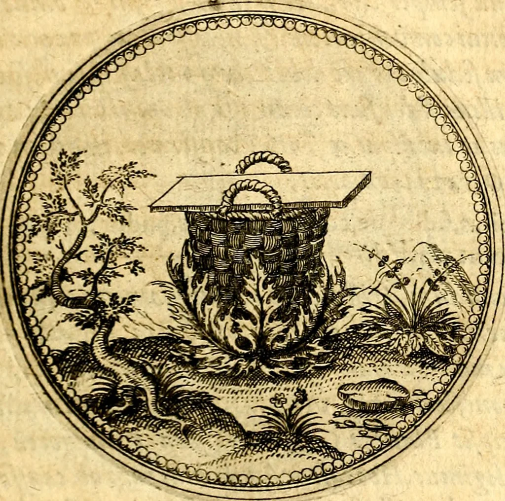 An illustration from Joachimi Camerarii Symbolorvm et emblematvm centvriæ tres. I. Ex herbis & stirpibus. II. Ex animalibus quadrupedibus. III. Ex volatilibus & insectis. Accessit noviter centvria IV. Ex aquatilibus & reptilibus. Cvm figvris æneis, 1605, leaf 122