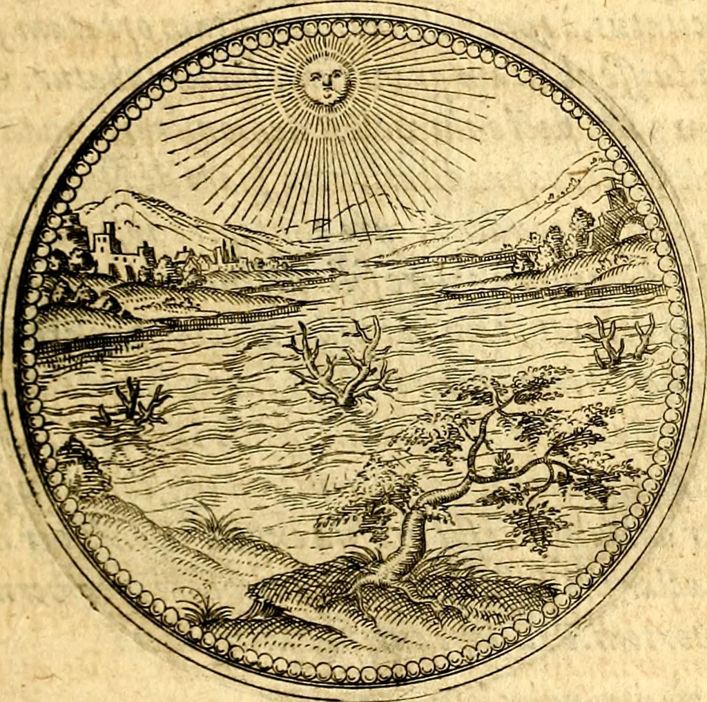 An illustration from Joachimi Camerarii Symbolorvm et emblematvm centvriæ tres. I. Ex herbis & stirpibus. II. Ex animalibus quadrupedibus. III. Ex volatilibus & insectis. Accessit noviter centvria IV. Ex aquatilibus & reptilibus. Cvm figvris æneis, 1605, leaf 134