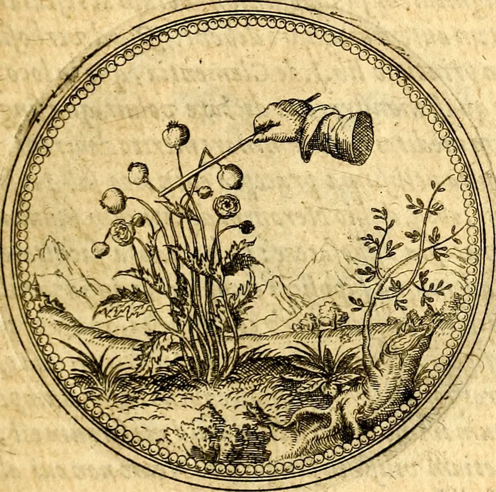 An illustration from Joachimi Camerarii Symbolorvm et emblematvm centvriæ tres. I. Ex herbis & stirpibus. II. Ex animalibus quadrupedibus. III. Ex volatilibus & insectis. Accessit noviter centvria IV. Ex aquatilibus & reptilibus. Cvm figvris æneis, 1605, leaf 158