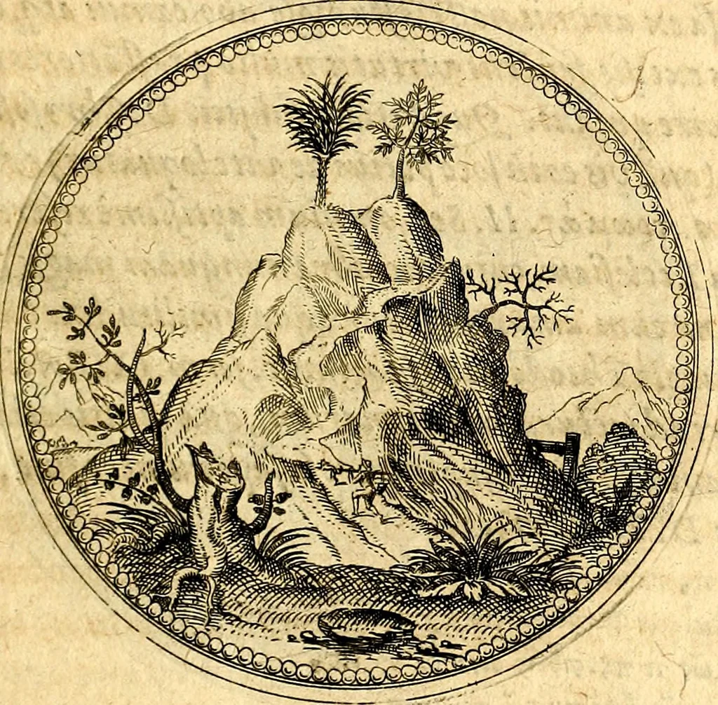 An illustration from Joachimi Camerarii Symbolorvm et emblematvm centvriæ tres. I. Ex herbis & stirpibus. II. Ex animalibus quadrupedibus. III. Ex volatilibus & insectis. Accessit noviter centvria IV. Ex aquatilibus & reptilibus. Cvm figvris æneis, 1605, leaf 16